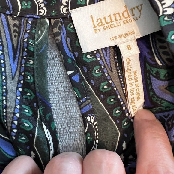 Laundry By Shelli Segal Medium 8 Blue Black Paisley Sleeveless V-neck Blouse - Picture 7 of 10